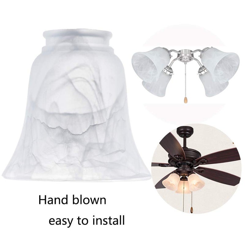 XIDING Ceiling Fan Light Covers, Transitional Style Bell Frosted Shade, Milky Scavo Glass Alabaster Shade, Perfect Ceiling Fan Globes Replacement Glass Accessories, Standard 2-1/8" Fitter Size, Pack of 4 - Image 4